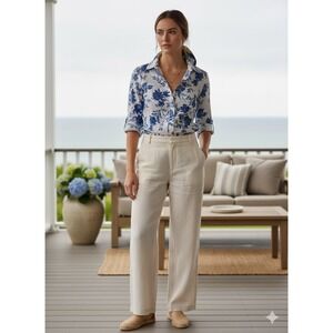 Van Heusen Floral Button Down Shirt XS Blue‎ Cotton Coastal Grandma Aesthetic